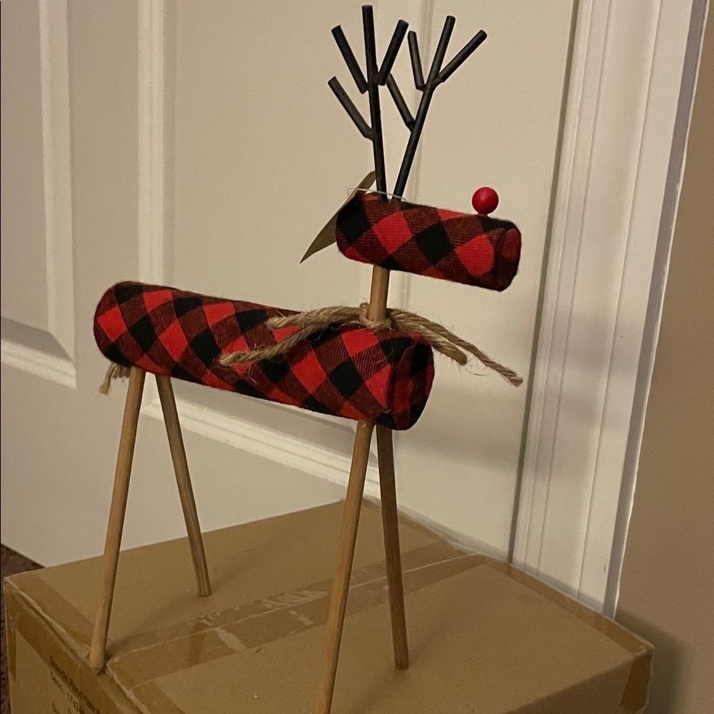 Mud Pie Plaid Reindeer Holiday Decoration